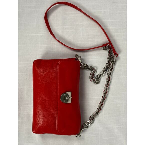 Calvin Klein Red Crossbody Bag / Wallet w Flap, Leather, Gold Chain, Lock Logo - Picture 11 of 12